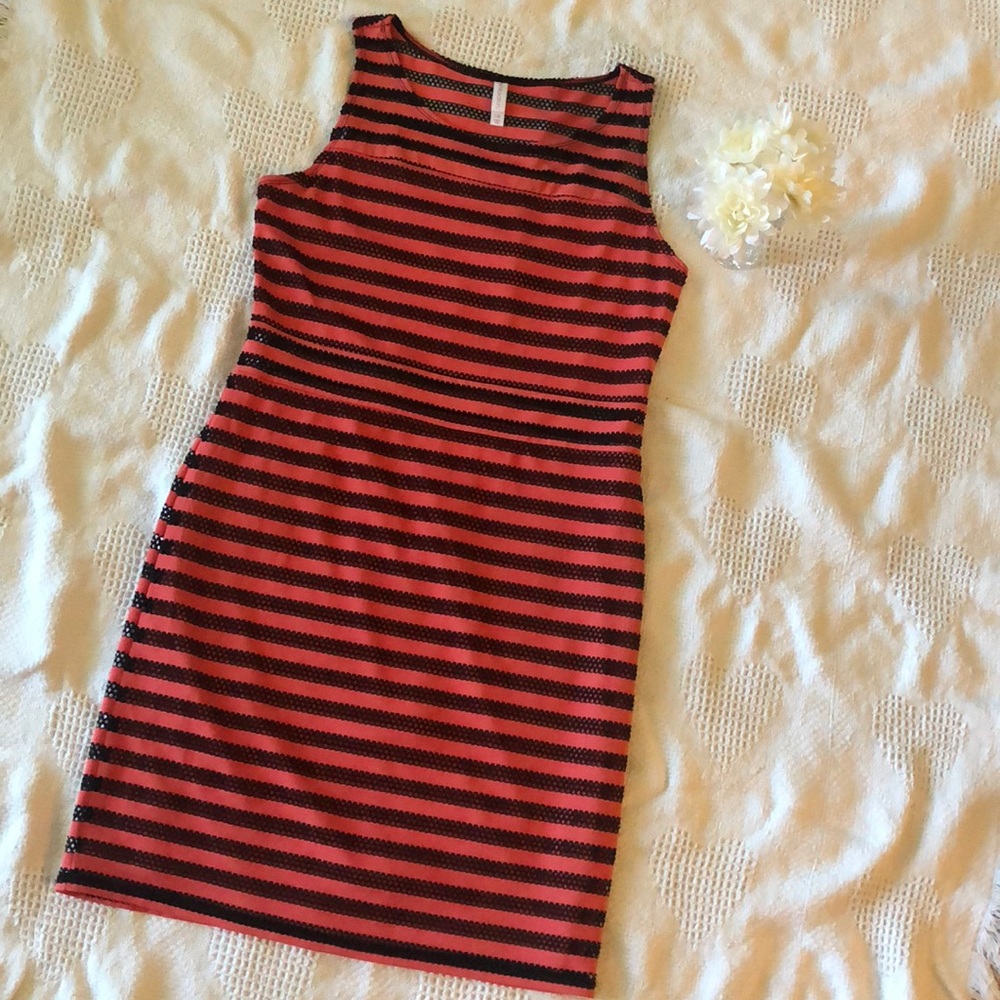 Pink and Black Mesh Stripe Dress